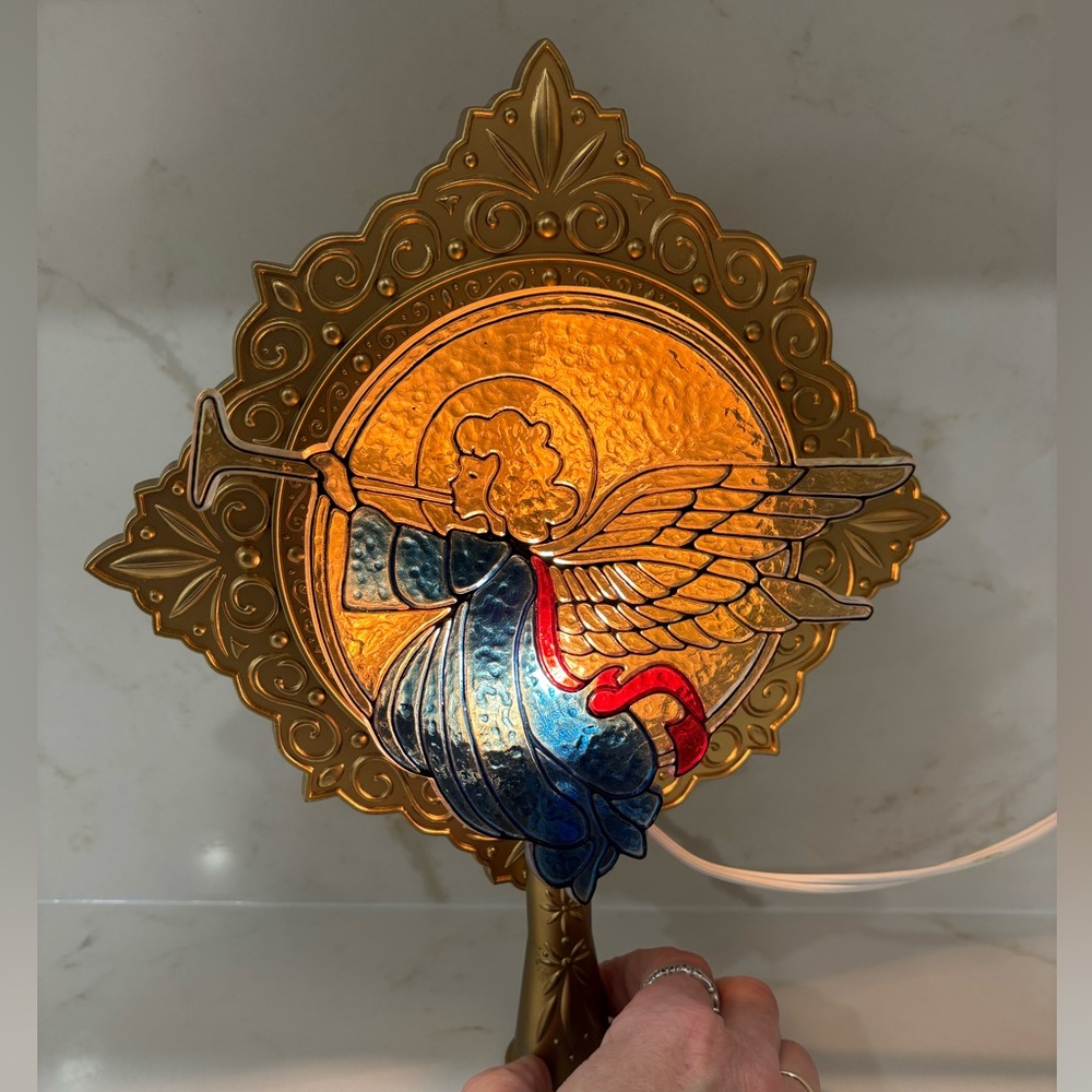 Vintage Bradford Angel Horn Lighted Christmas Tree Topper Stained Glass Look